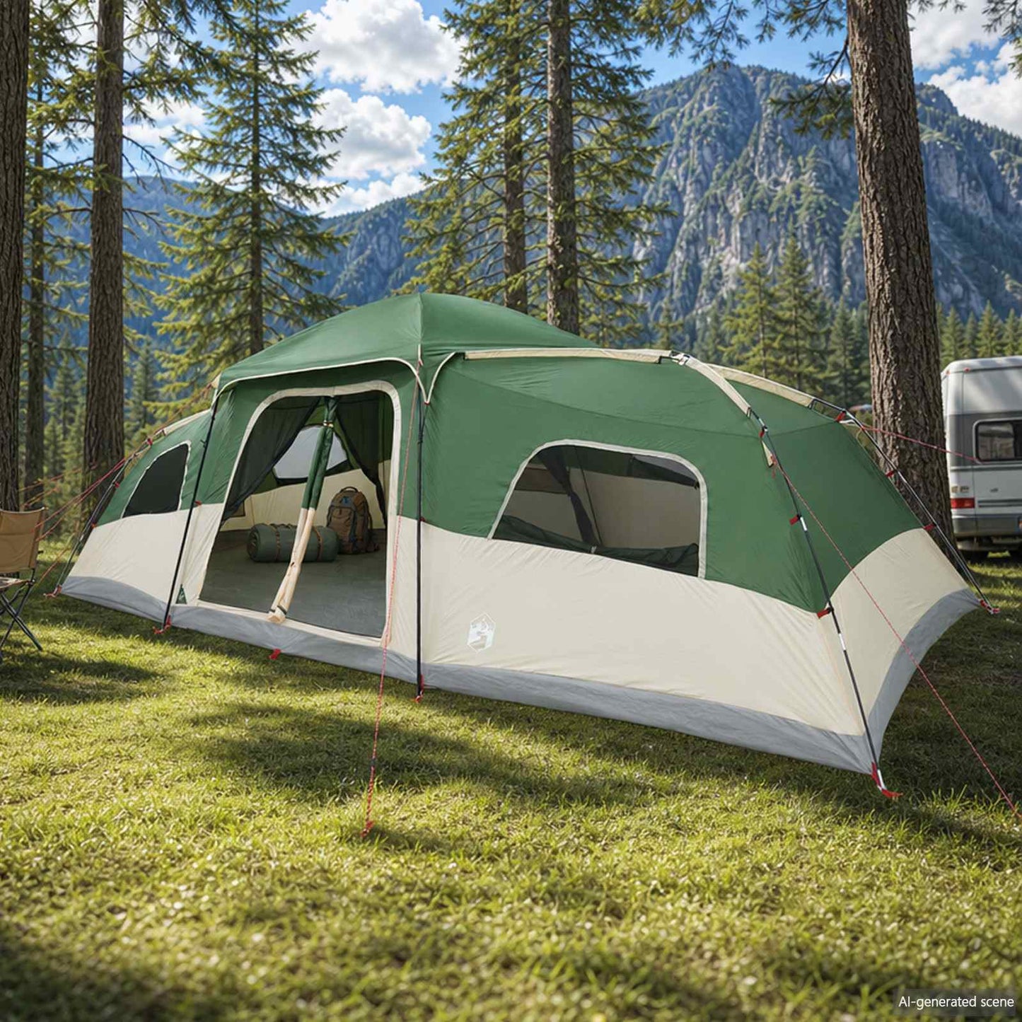 vidaXL Family Tent with Rainfly Water-resistant 18-Person Green
