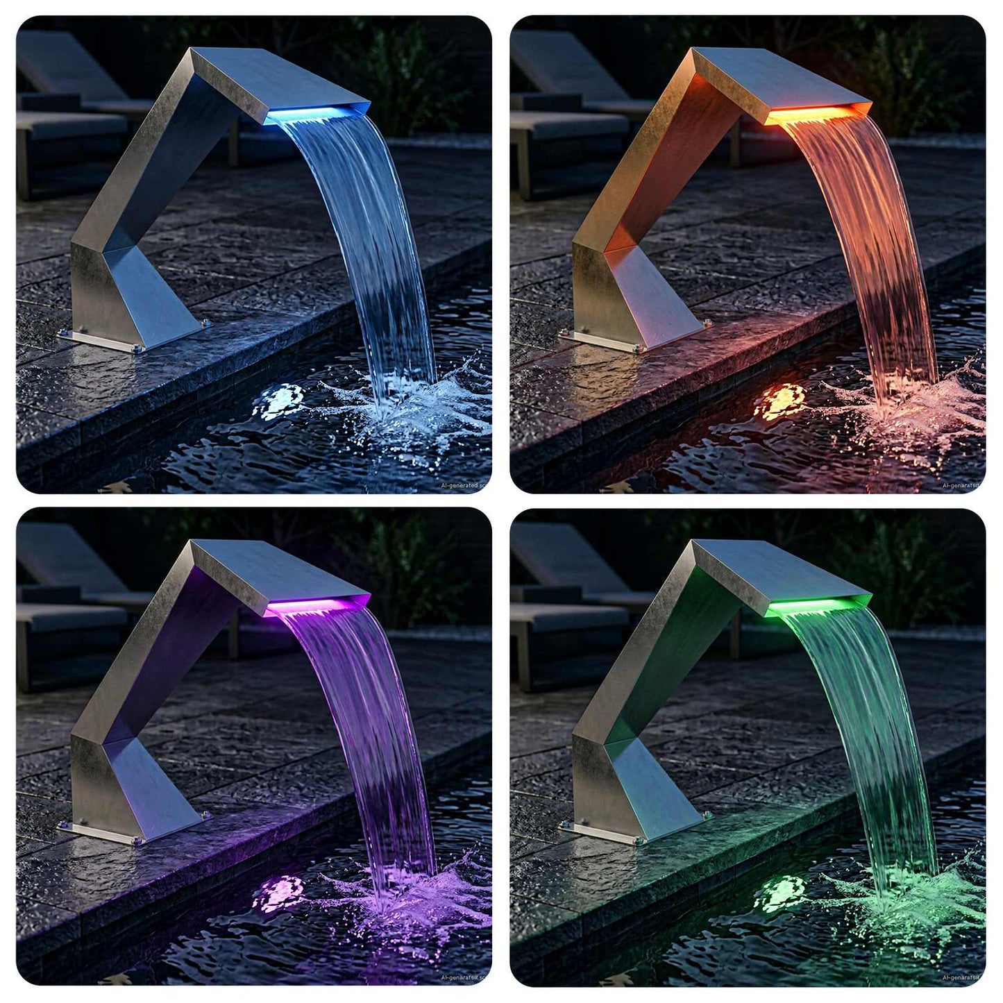vidaXL Pool Waterfall with RGB LEDs Stainless Steel 63.5 x 29 x 51 cm