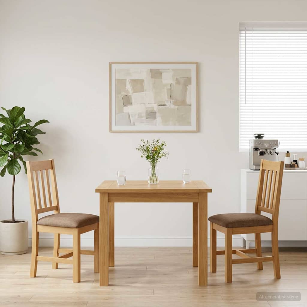 vidaXL Dining Chair VENLO 2 pcs Solid Oak Wood Natural and Grey