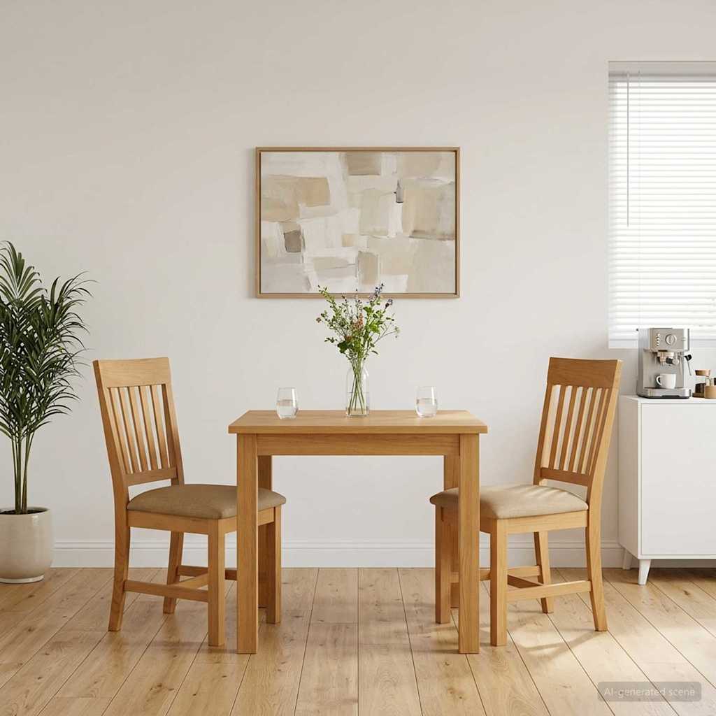 vidaXL Dining Chair 2 pcs Solid Oak Wood Beige 45 x 59 x 92 cm
