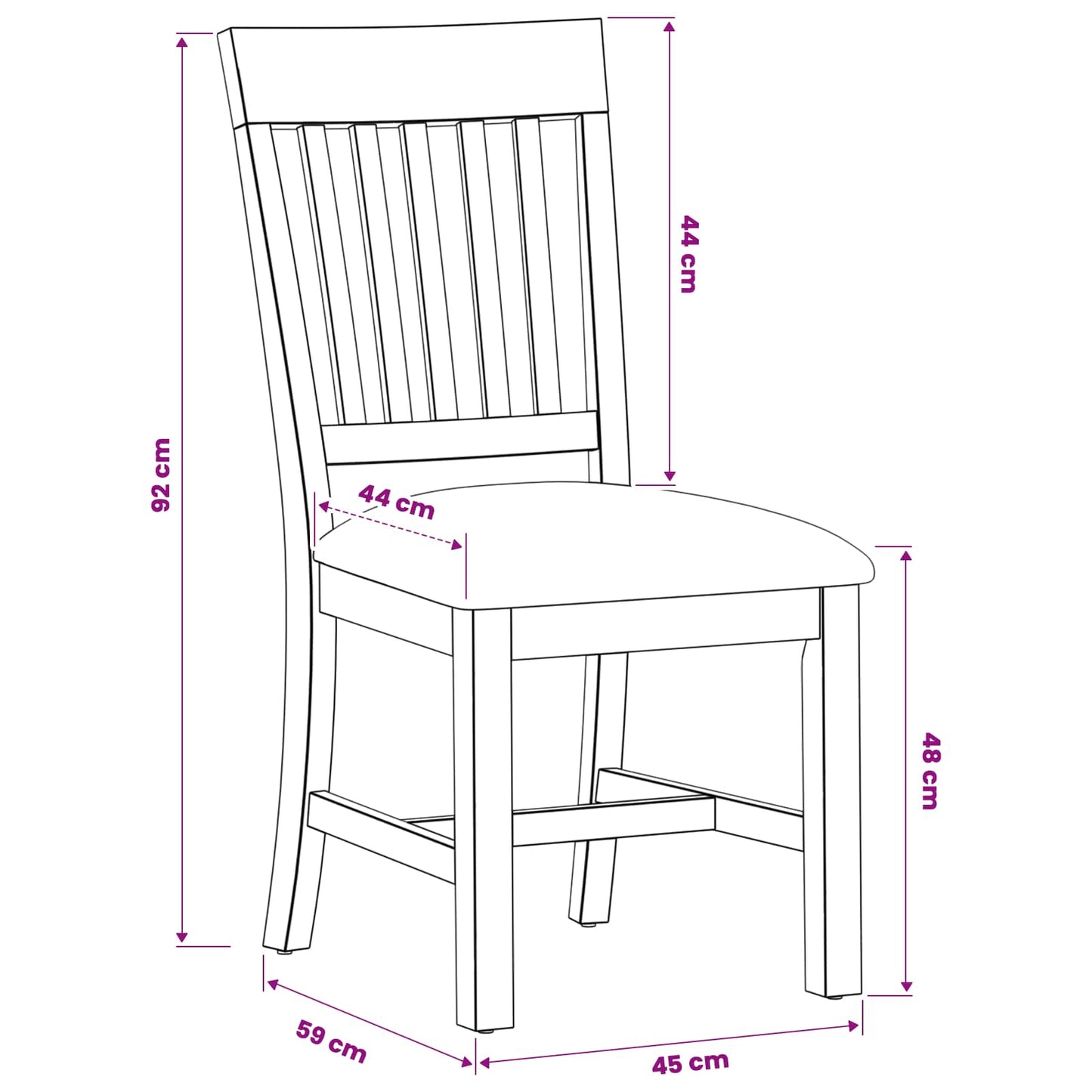 vidaXL Dining Chair 2 pcs Solid Oak Wood Black 45 x 59 x 92 cm