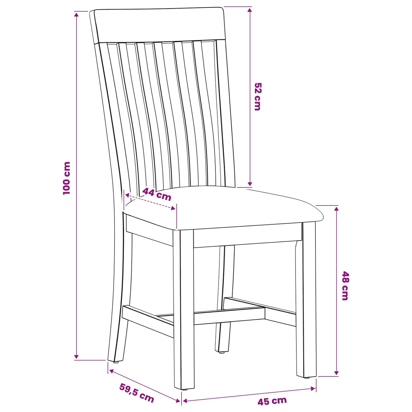 vidaXL Dining Chair 2 pcs Solid Oak Wood Beige 45 x 59.5 x 100 cm