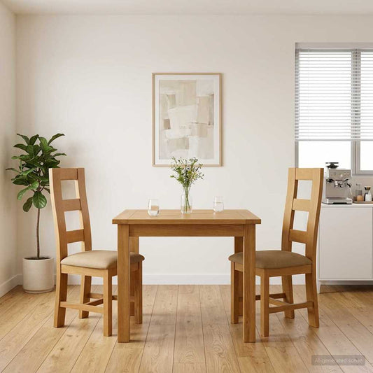 vidaXL Dining Chair 2 pcs Solid Oak Wood Beige 45 x 51 x 105 cm