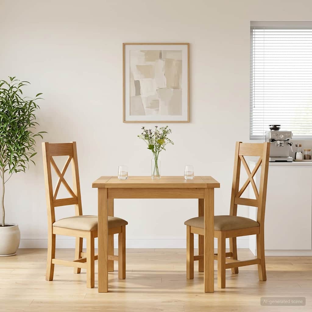 vidaXL Dining Chair 2 pcs Solid Oak Wood Beige 45 x 54 x 105 cm
