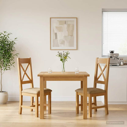 vidaXL Dining Chair 2 pcs Solid Oak Wood Beige 45 x 54 x 105 cm