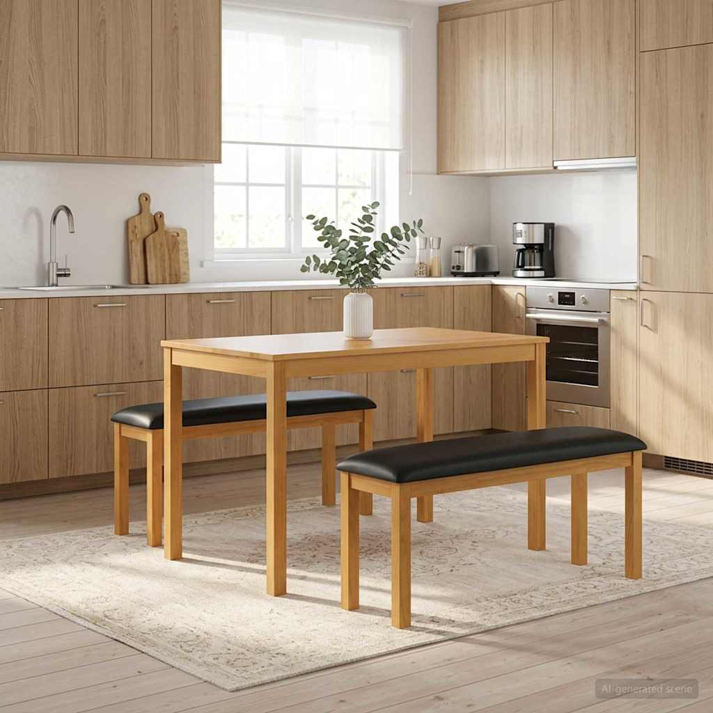 vidaXL Dining Bench 95 x 32 x 45 cm Solid Oak Wood Black