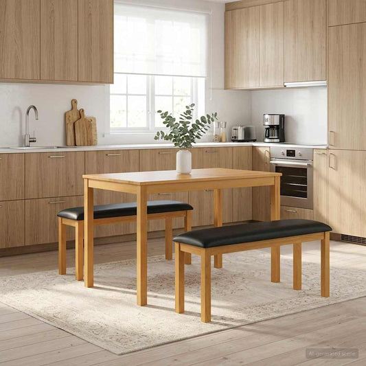 vidaXL Dining Bench 95 x 32 x 45 cm Solid Oak Wood Black