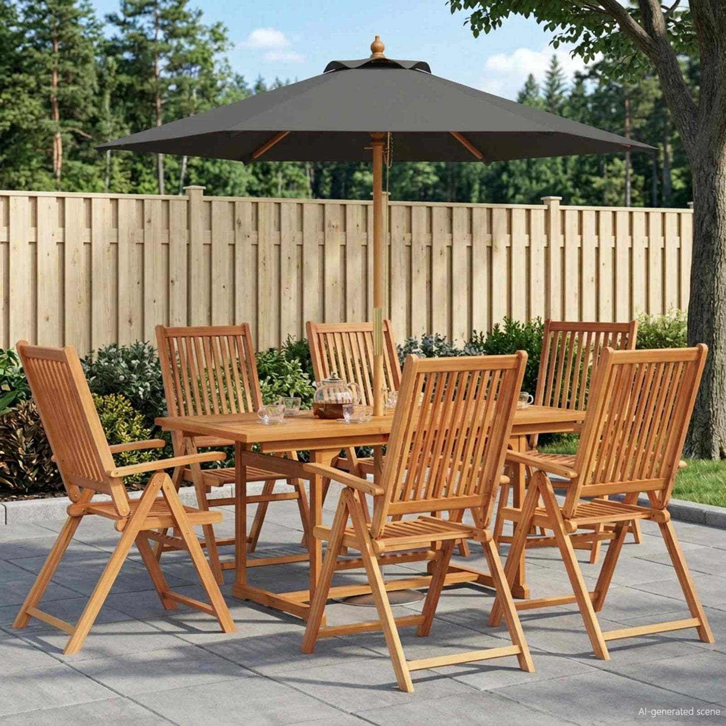 vidaXL Outdoor Dining Set with Parasol 8 pcs Anthracite and Natural