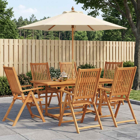 vidaXL Outdoor Dining Set with Parasol 8 pcs Cream White and Natural