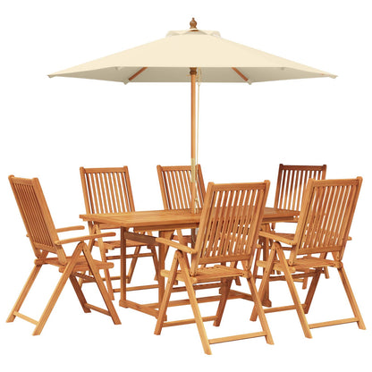vidaXL Outdoor Dining Set with Parasol 8 pcs Cream White and Natural