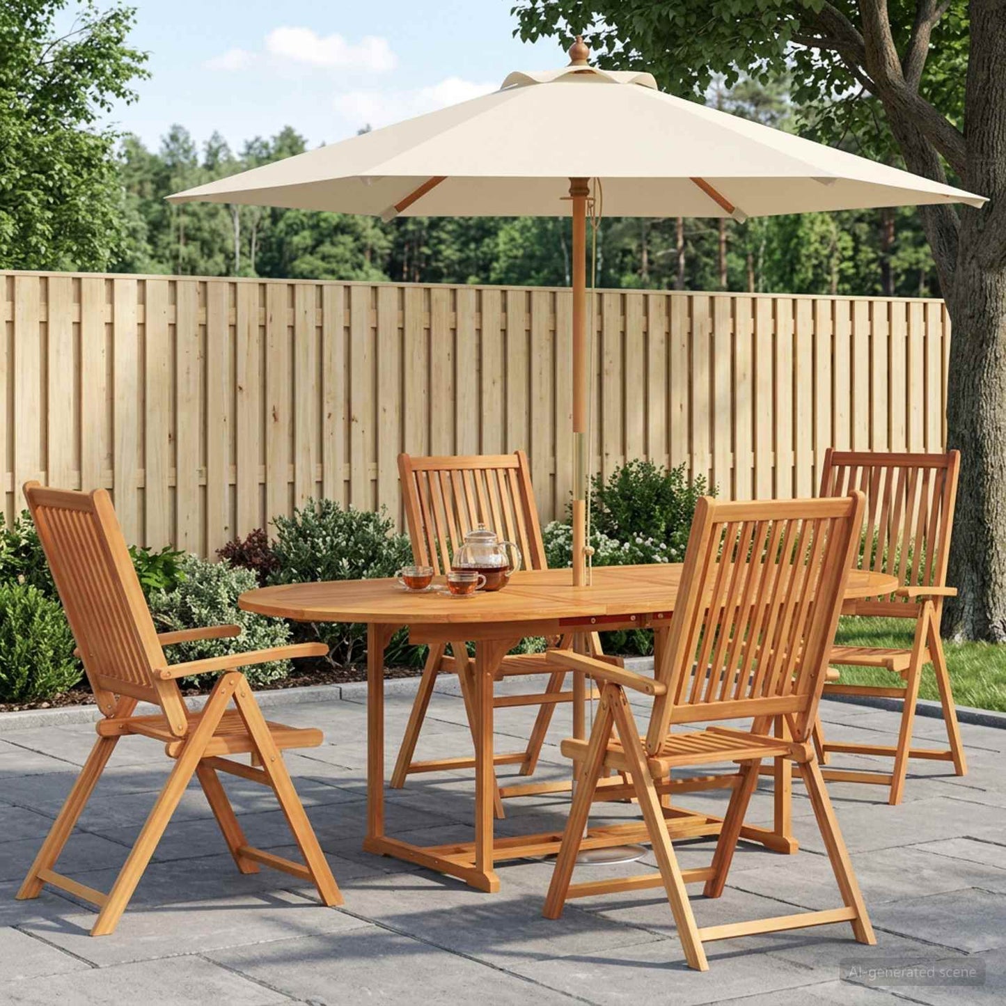 vidaXL Outdoor Dining Set with Parasol 6 pcs Cream White and Natural