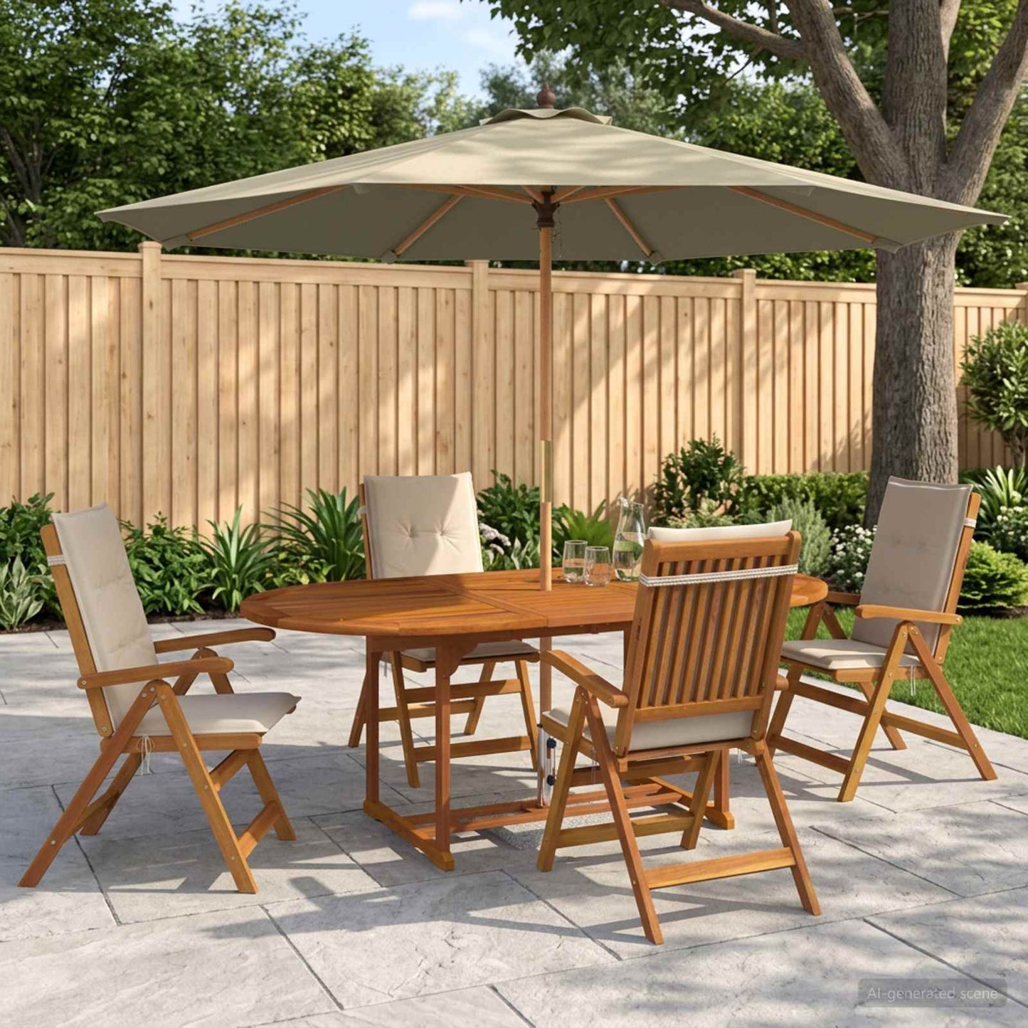 vidaXL Outdoor Dining Set with Parasol 6 pcs Cream White