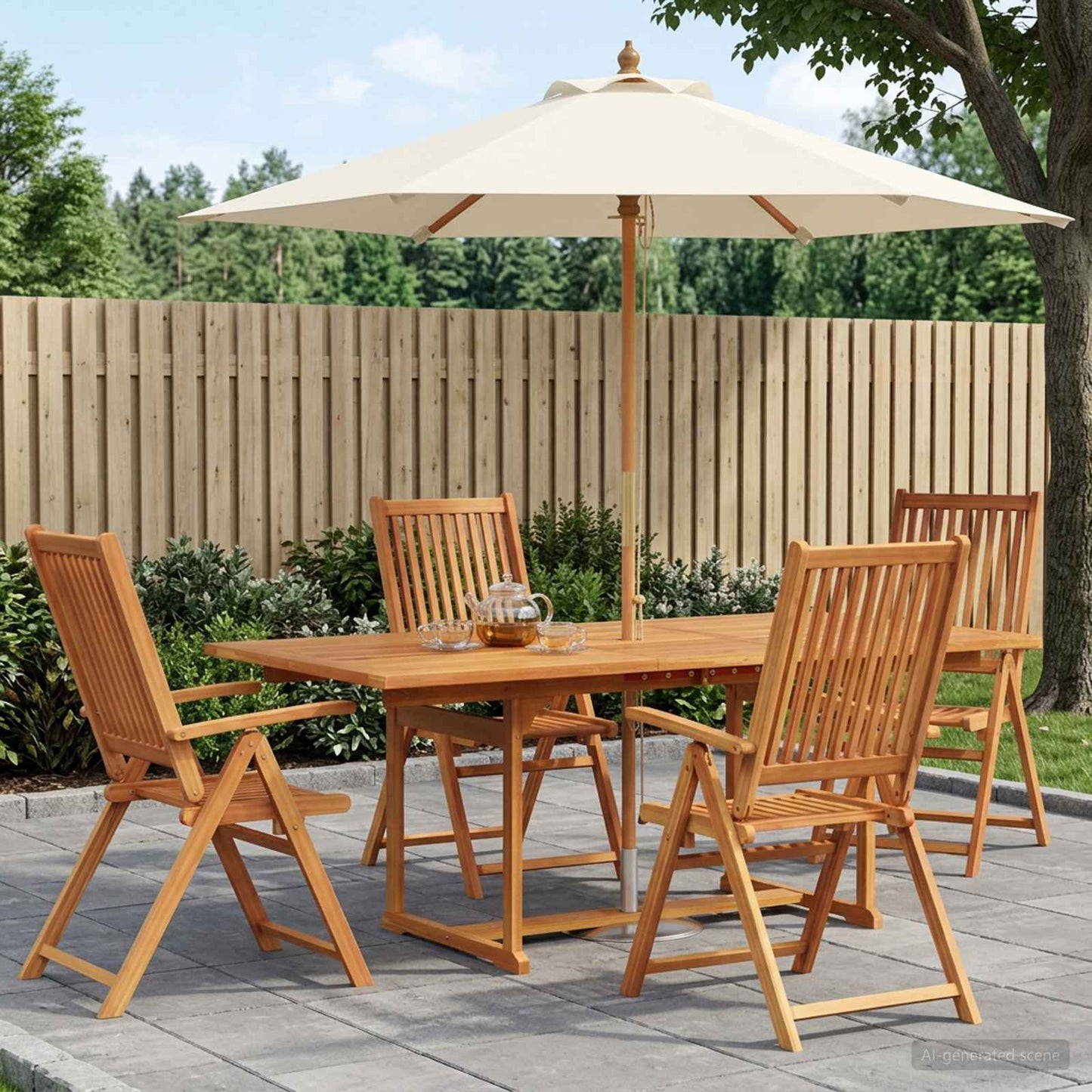 vidaXL Outdoor Dining Set with Parasol 6 pcs Cream White and Natural