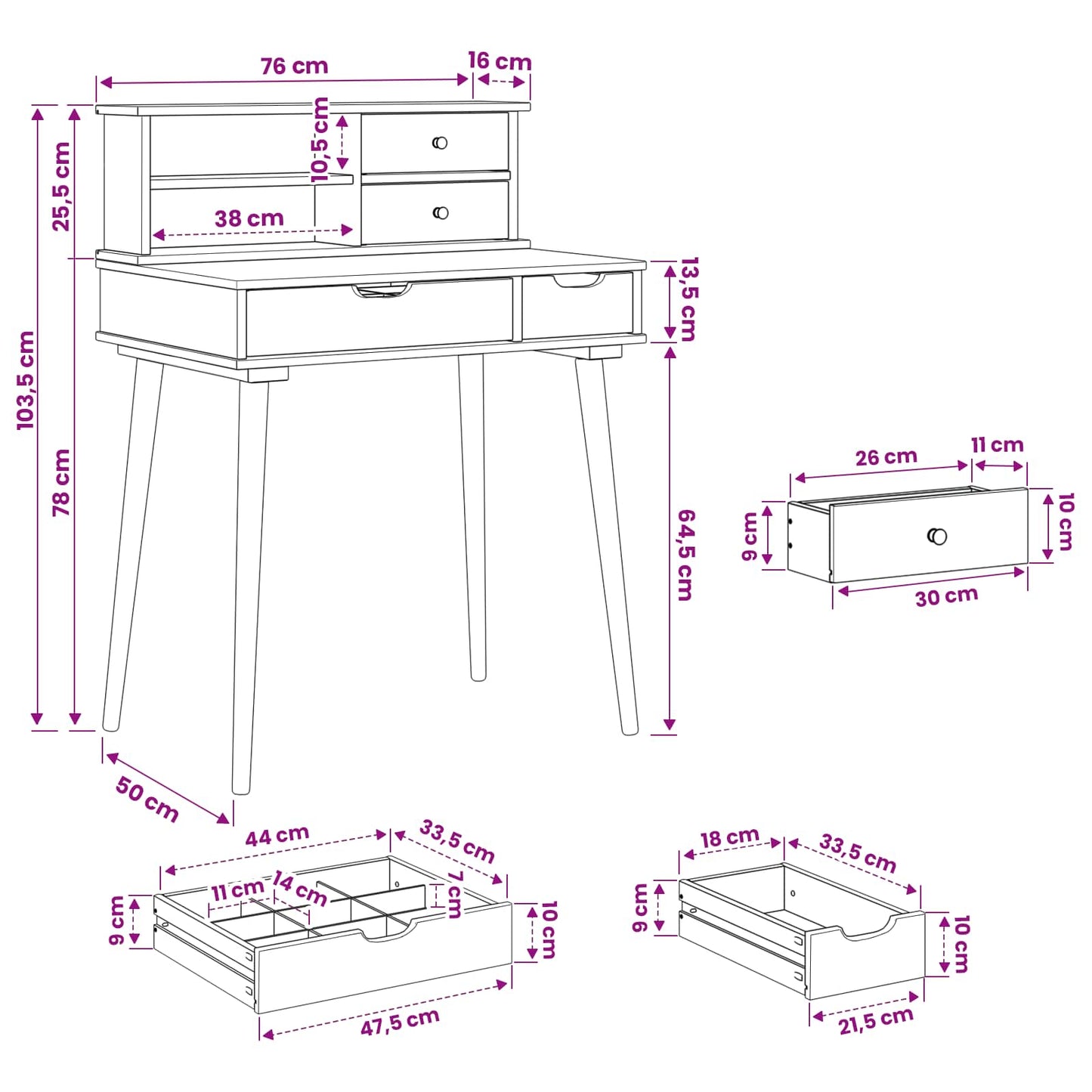 vidaXL Dressing Table Set FAUSKE 2 pcs White 76 x 50 x 103.5 cm