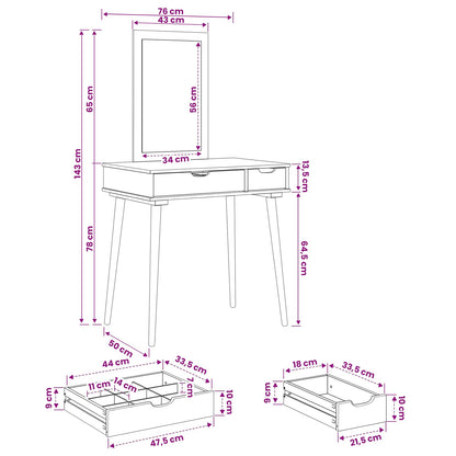 vidaXL Dressing Table Set FAUSKE 2 pcs White 76 x 50 x 143 cm