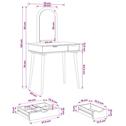 vidaXL Dressing Table Set FAUSKE 2 pcs White 76 x 50 x 143 cm