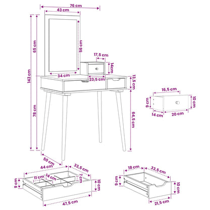 vidaXL Dressing Table Set FAUSKE 3 pcs White 76 x 50 x 143 cm