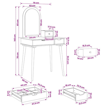 vidaXL Dressing Table Set FAUSKE 3 pcs White 76 x 50 x 143 cm