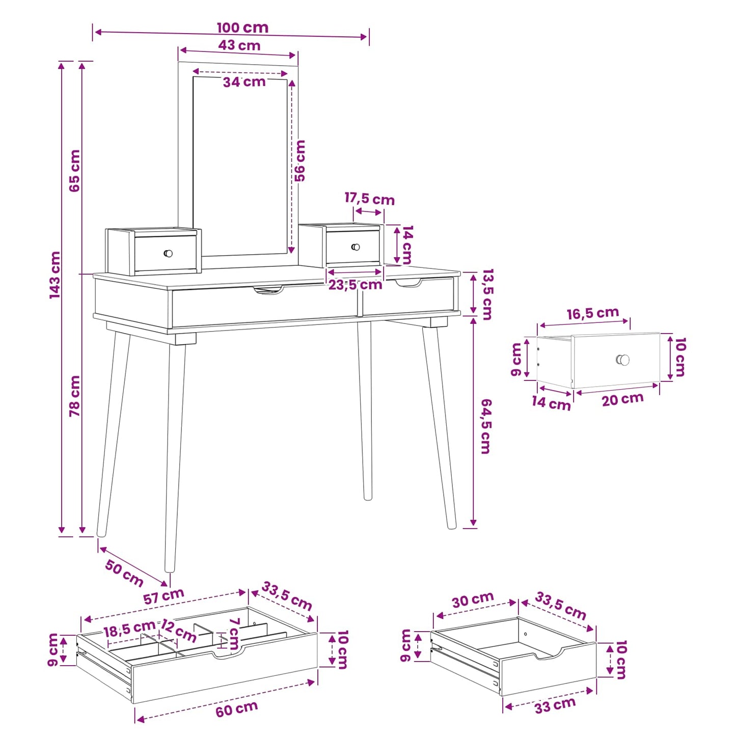 vidaXL Dressing Table Set FAUSKE 4 pcs White 100 x 50 x 143 cm