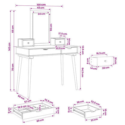 vidaXL Dressing Table Set FAUSKE 4 pcs White 100 x 50 x 143 cm