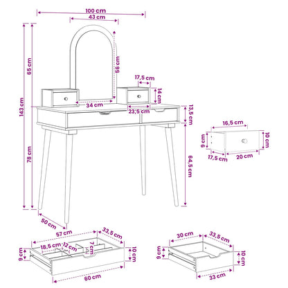 vidaXL Dressing Table Set FAUSKE 4 pcs White 100 x 50 x 143 cm