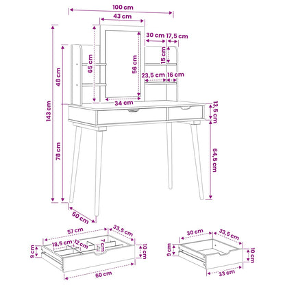 vidaXL Dressing Table Set FAUSKE 4 pcs White 100 x 50 x 143 cm