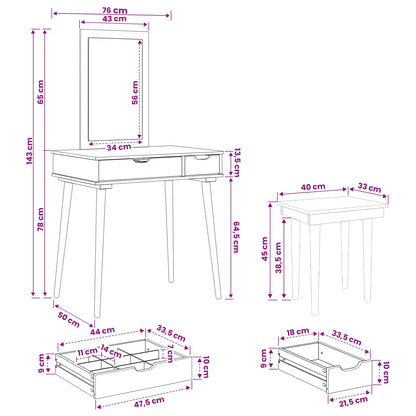 vidaXL Dressing Table Set FAUSKE 3 pcs White 76 x 50 x 143 cm