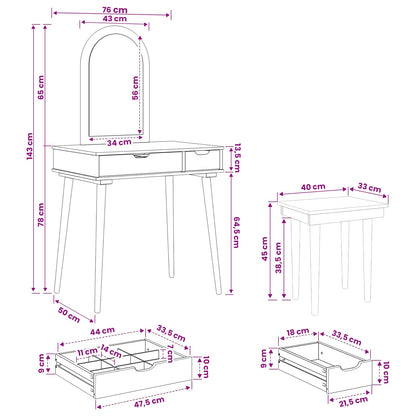 vidaXL Dressing Table Set FAUSKE 3 pcs White 76 x 50 x 143 cm