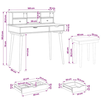 vidaXL Dressing Table Set FAUSKE 3 pcs White 100 x 50 x 103.5 cm