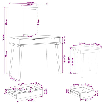 vidaXL Dressing Table Set FAUSKE 3 pcs White 100 x 50 x 143 cm