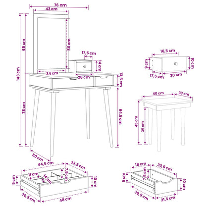 vidaXL Dressing Table Set FAUSKE 4 pcs White 76 x 50 x 143 cm