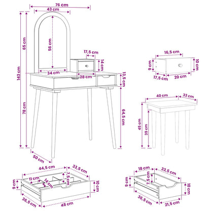 vidaXL Dressing Table Set FAUSKE 4 pcs White 76 x 50 x 143 cm