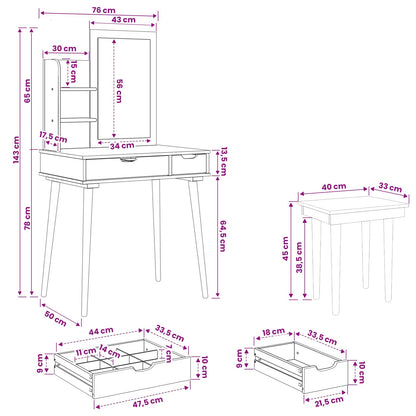 vidaXL Dressing Table Set FAUSKE 4 pcs White 76 x 50 x 143 cm