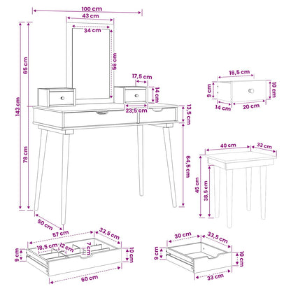 vidaXL Dressing Table Set FAUSKE 5 pcs White 100 x 50 x 143 cm