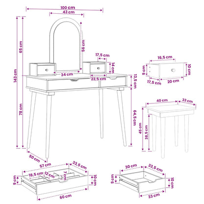 vidaXL Dressing Table Set FAUSKE 5 pcs White 100 x 50 x 143 cm