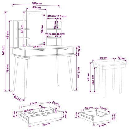 vidaXL Dressing Table Set FAUSKE 5 pcs White 100 x 50 x 143 cm