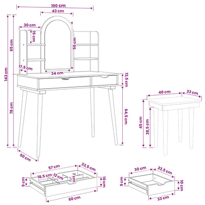 vidaXL Dressing Table Set FAUSKE 5 pcs White 100 x 50 x 143 cm