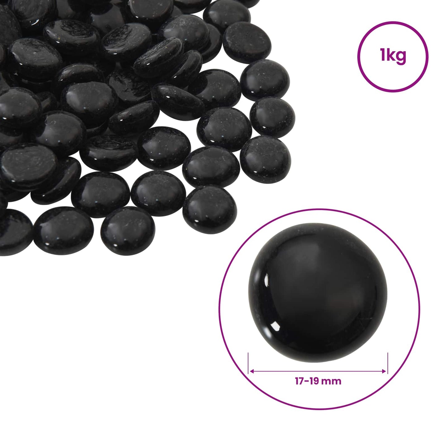 vidaXL Glass Nugget 17-19 mm Black Glass