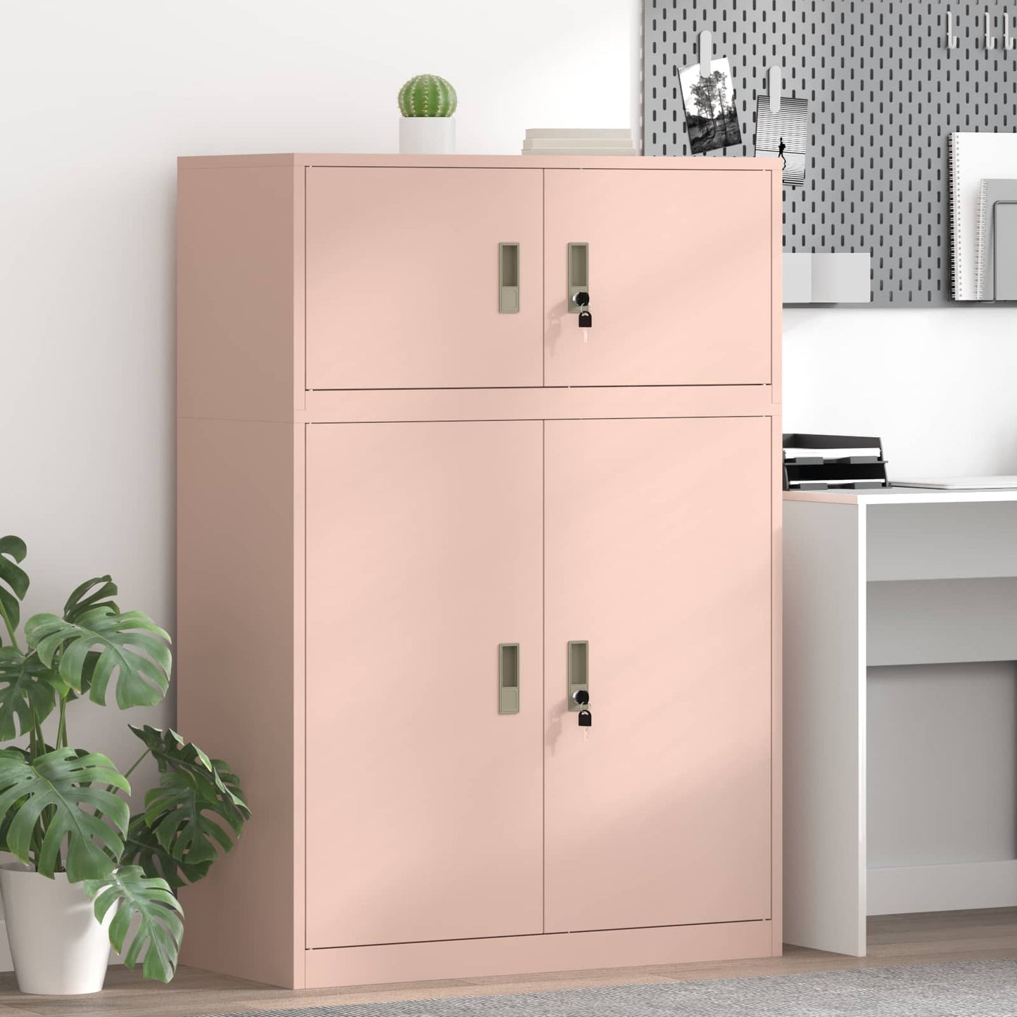 vidaXL Storage Cabinet 2 pcs Pink 90 x 40 x 130 cm Steel Lockable