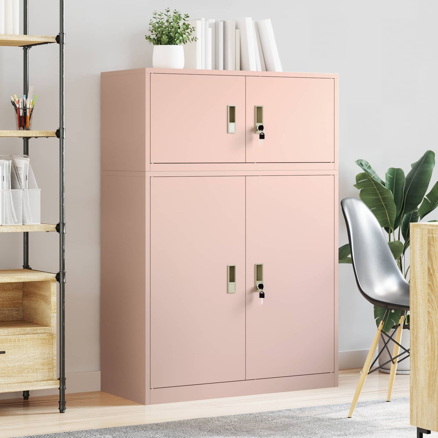vidaXL Storage Cabinet 2 pcs Pink 90 x 40 x 130 cm Steel Lockable