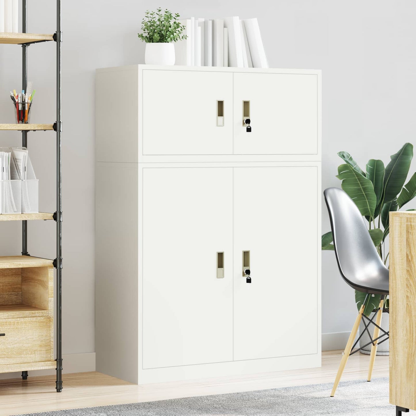 vidaXL Storage Cabinet 2 pcs White 90 x 40 x 130 cm Steel Lockable