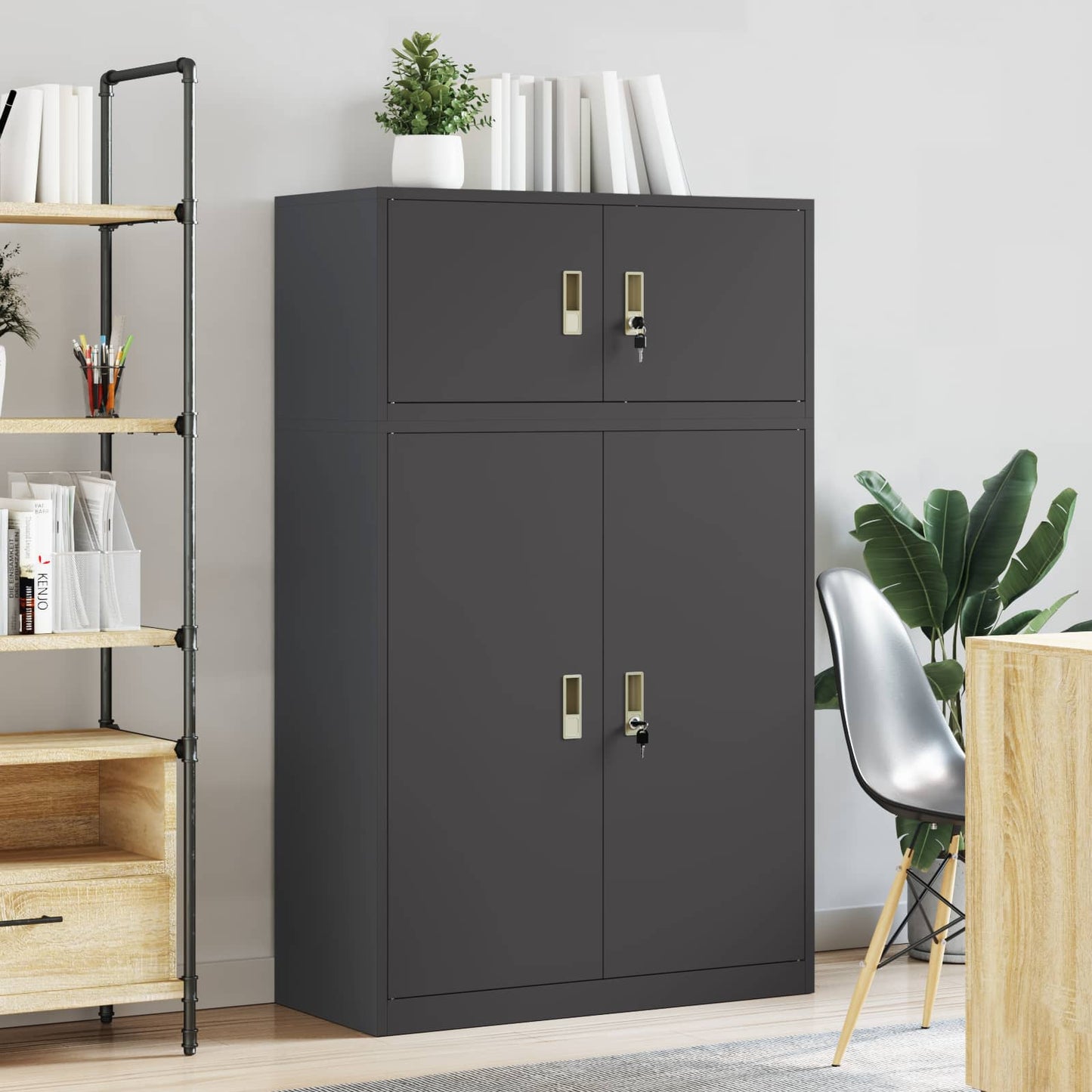 vidaXL Storage Cabinet 2 pcs Black 90 x 40 x 145 cm Steel Lockable