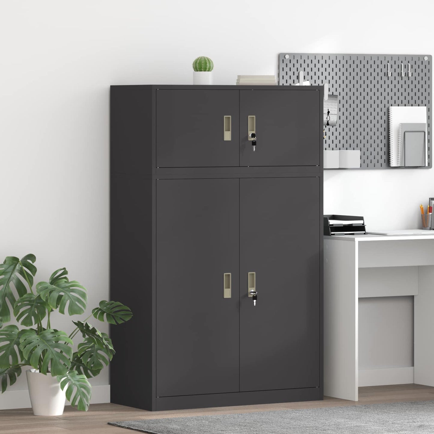 vidaXL Storage Cabinet 2 pcs Black 90 x 40 x 145 cm Steel Lockable