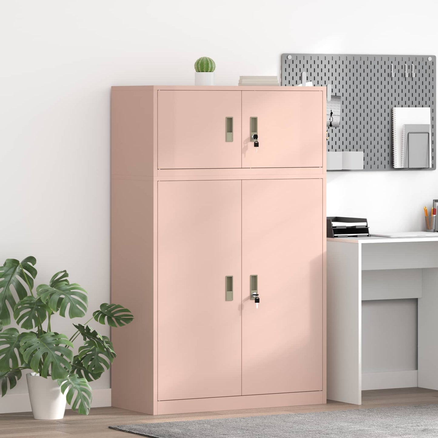 vidaXL Storage Cabinet 2 pcs Pink 90 x 40 x 145 cm Steel Lockable