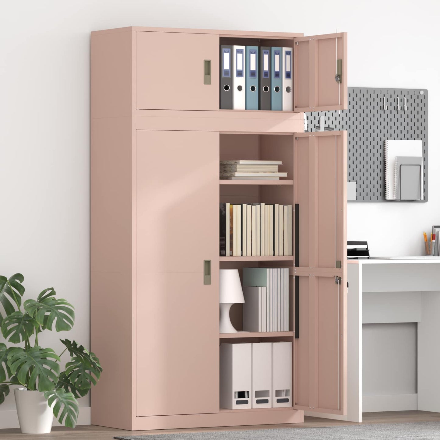 vidaXL Storage Cabinet 2 pcs Pink 90 x 40 x 180 cm Steel Lockable