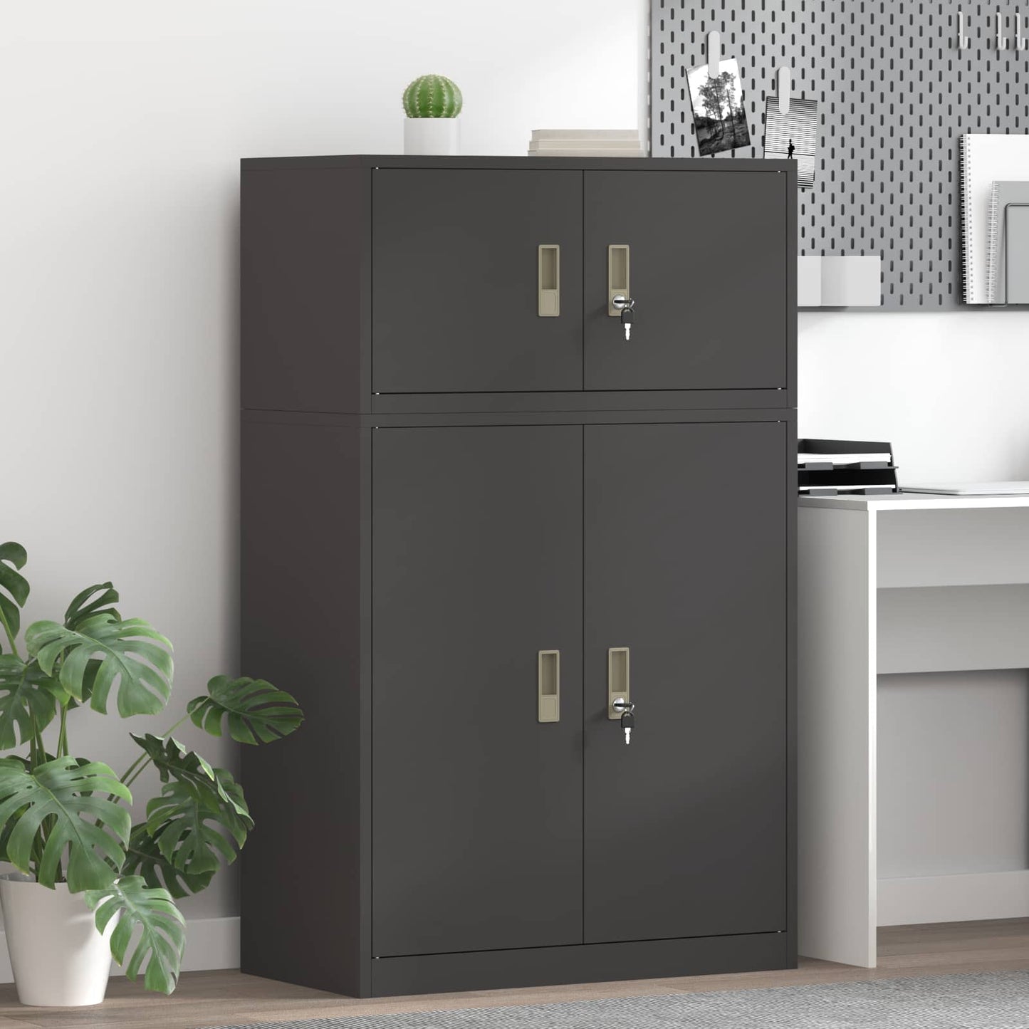 vidaXL Storage Cabinet 2 pcs Black 80 x 40 x 130 cm Steel Lockable