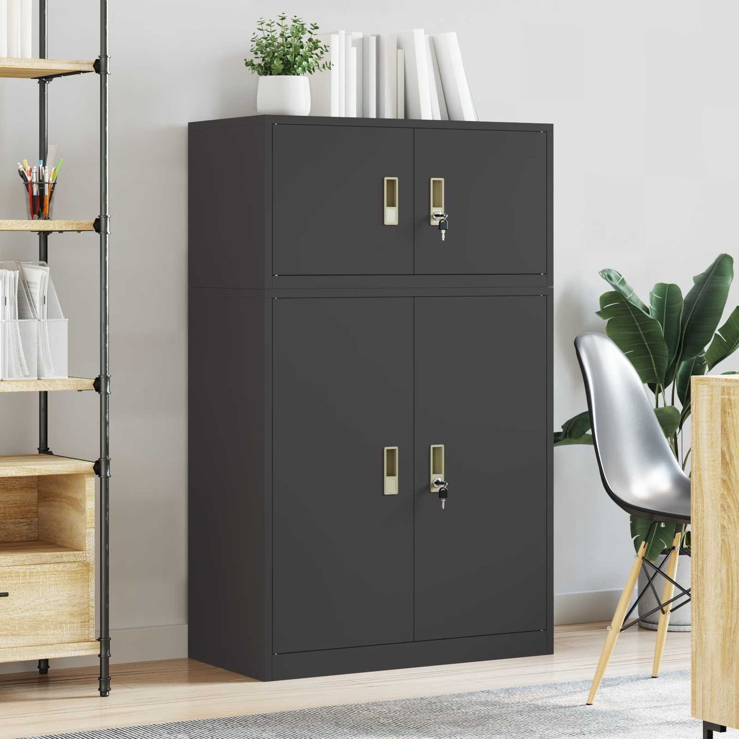 vidaXL Storage Cabinet 2 pcs Black 80 x 40 x 130 cm Steel Lockable