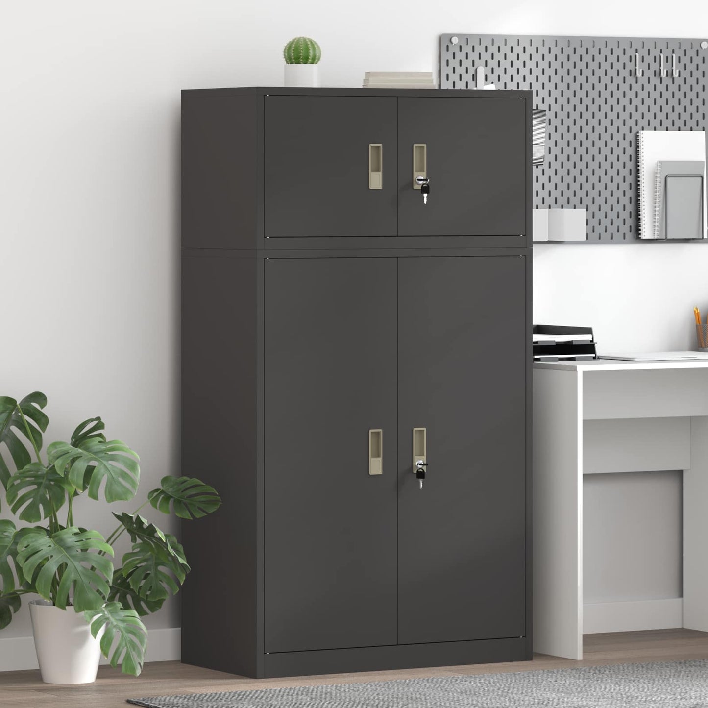 vidaXL Storage Cabinet 2 pcs Black 80 x 40 x 145 cm Steel Lockable