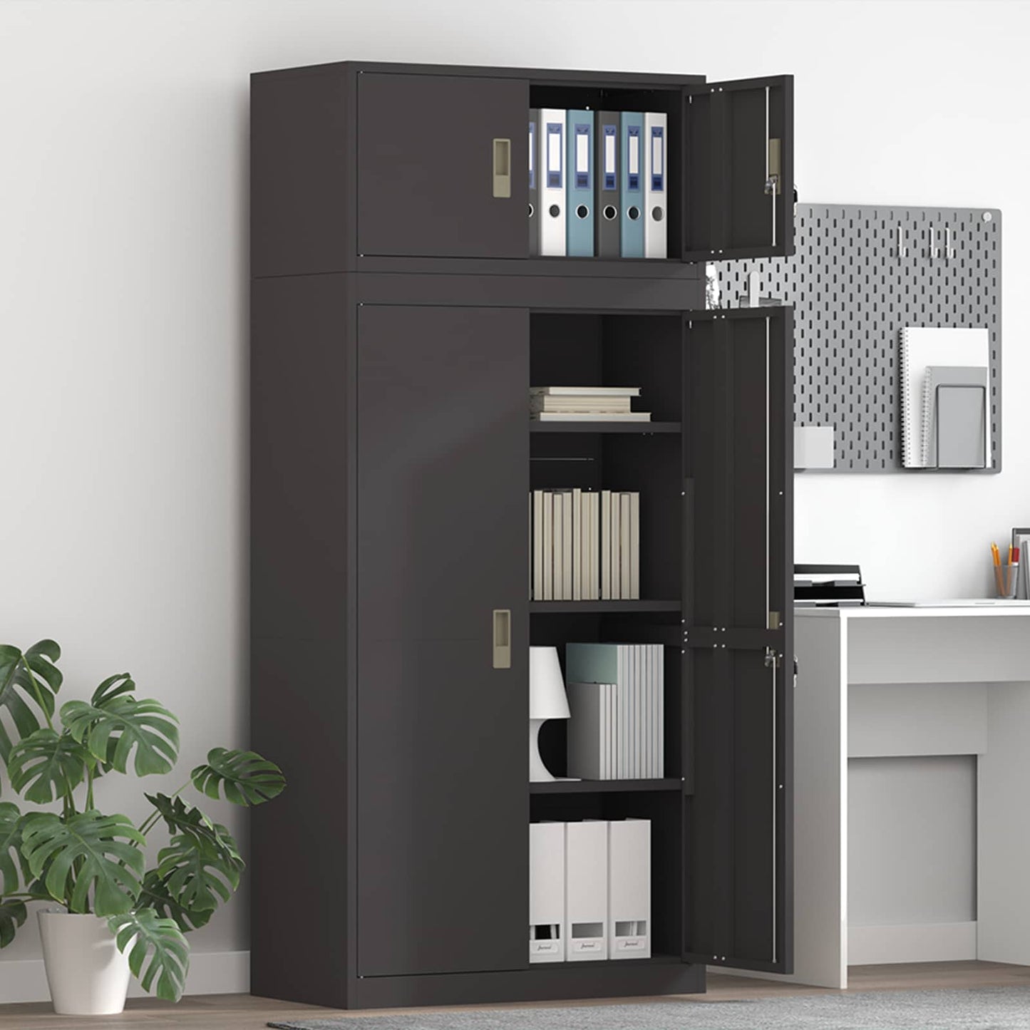 vidaXL Storage Cabinet 2 pcs Black 80 x 40 x 180 cm Steel Lockable