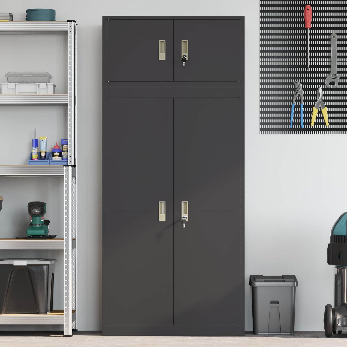 vidaXL Storage Cabinet 2 pcs Black 80 x 40 x 180 cm Steel Lockable